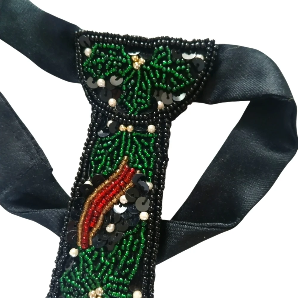 Milor SM Necktie Xmas Party Holiday Snowman Embellished Beaded N Sequins Satin
